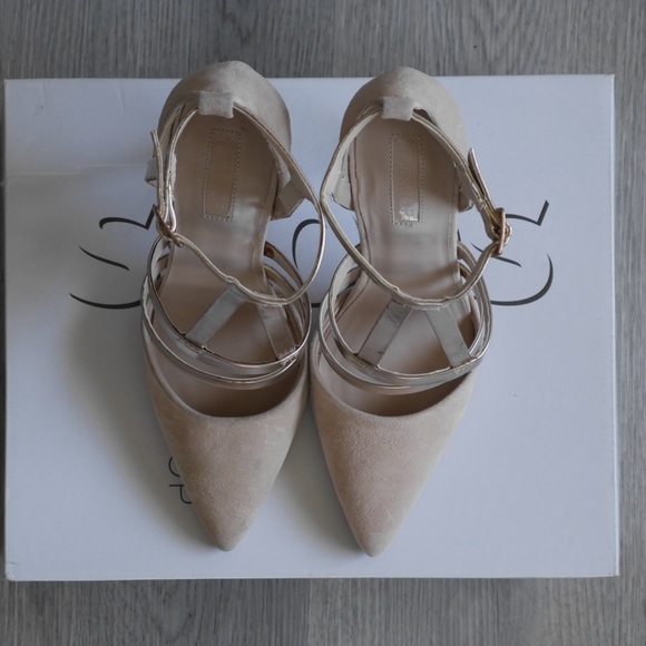 TOPSHOP rose gold and tan point toe strappy heels size 6.5 - Picture 2 of 5